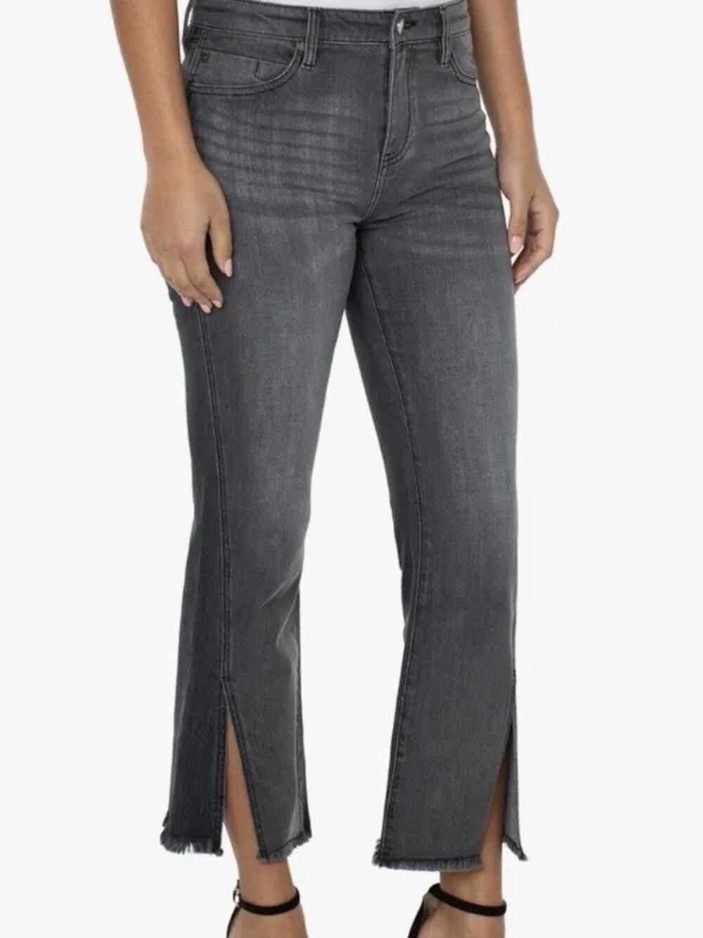 Liverpool Wide Flare Leg Jeans Hannah Split Hem Frayed Crop Gray Size 6 28